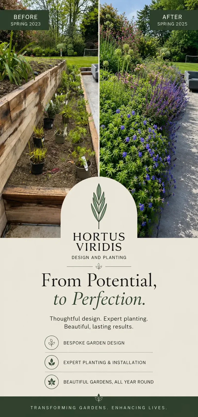 From Potential to Perfection - Before and After Image from Hortus Viridis of our Work in Chalfont Saint Giles, Buckinghamshire (HP8).
