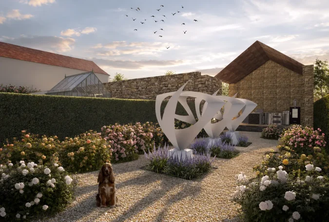 New Rose Garden Concept A rendered SketchUp model created by Hortus Viridis showing concept sketches for a rose garden - early morning